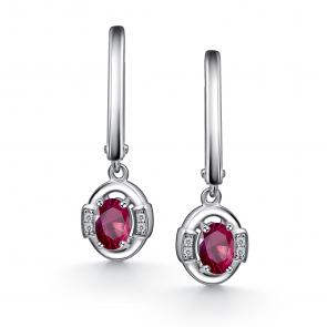 Серебряные серьги АЛЬКОР с фианитом и рубином 02-4563/000Р-00 фото