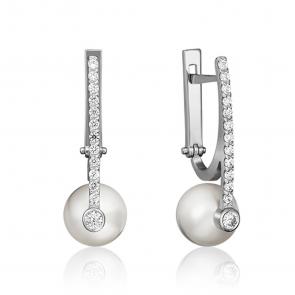 Серьги из белого золота Platina с фианитом и жемчугом 02-4583-00-302-1120-31 фото