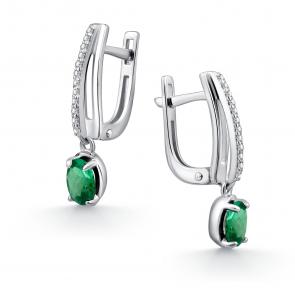 Серебряные серьги АЛЬКОР с фианитом и изумрудом 02-4592/000И-00 фото