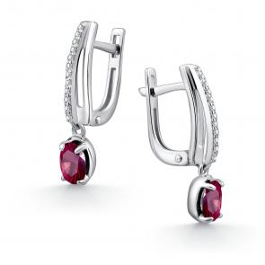 Серебряные серьги АЛЬКОР с фианитом и рубином 02-4592/000Р-00 фото