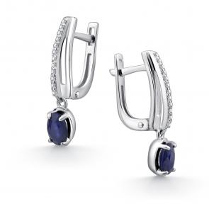 Серебряные серьги АЛЬКОР с фианитом и сапфиром 02-4592/000С-00 фото