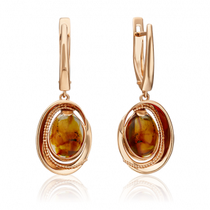 Золотые серьги Platina с янтарём 02-4672-00-271-1110-46 фото