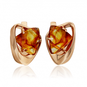 Золотые серьги Platina с янтарём 02-4675-00-271-1110-46 фото