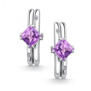 Серебряные серьги АЛЬКОР с аметистом и бриллиантом 02-4680/БРАМ-00 фото