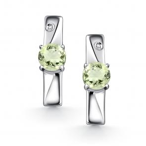Серебряные серьги АЛЬКОР с бриллиантом и празиолитом 02-4682/0БРП-00 фото