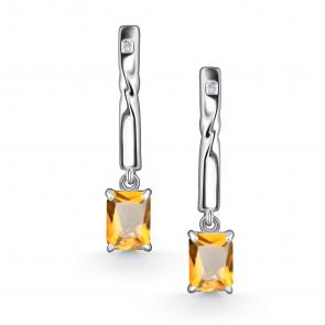Серебряные серьги АЛЬКОР с бриллиантом и цитрином 02-4683/БРЦТ-00 фото