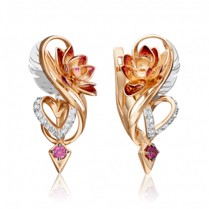 Серьги из комбинированного золота Platina с топазом, гранатом и эмалью 02-4695-00-264-1111-76 фото