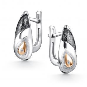Серебряные серьги АЛЬКОР с золотой накладкой и бриллиантом 02-4708/000Б-17 фото