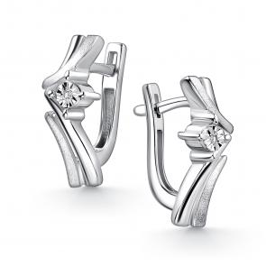 Серебряные серьги АЛЬКОР с бриллиантом 02-4711/000Б-00 фото