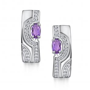 Серебряные серьги АЛЬКОР с фианитом и аметистом 02-4726/00АМ-00 фото