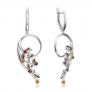 Серебряные серьги Platina с цитрином, гранатом и эмалью 02-4748-00-722-0200-68 фото