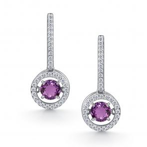 Серебряные серьги АЛЬКОР с танцующим аметистом и фианитом 02-4751/00АМ-00 фото