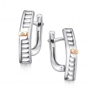 Серебряные серьги АЛЬКОР с золотой накладкой и бриллиантом 02-4833/000Б-00 фото