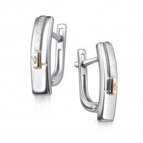 Серебряные серьги АЛЬКОР с золотой накладкой и бриллиантом 02-4835/000Б-00 фото