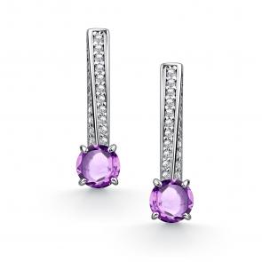 Серебряные серьги АЛЬКОР с фианитом и аметистом 02-4846/00АМ-00 фото