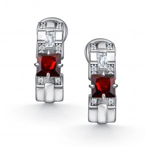 Серебряные серьги АЛЬКОР с фианитом и гранатом 02-4848/00ГР-00 фото