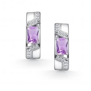 Серебряные серьги АЛЬКОР с фианитом и аметистом 02-4850/00АМ-00 фото