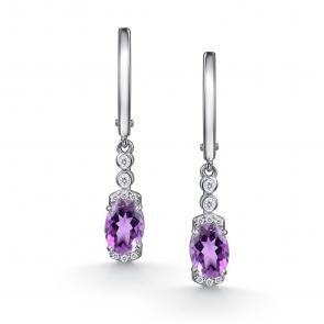 Серебряные серьги АЛЬКОР с фианитом и аметистом 02-4852/00АМ-00 фото