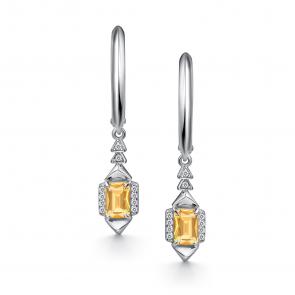 Серебряные серьги АЛЬКОР с фианитом и цитрином 02-4853/00ЦТ-00 фото