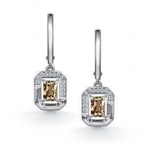 Серебряные серьги АЛЬКОР с фианитом и султанитом 02-4854/00СТ-00 фото