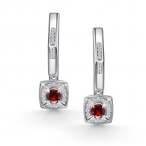Серебряные серьги АЛЬКОР с фианитом и гранатом 02-4855/00ГР-00 фото