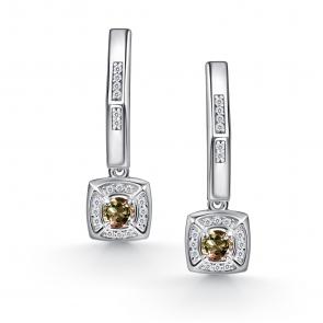 Серебряные серьги АЛЬКОР с фианитом и султанитом 02-4855/00СТ-00 фото