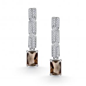 Серебряные серьги АЛЬКОР с фианитом и раухтопазом 02-4856/00РТ-00 фото