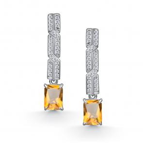 Серебряные серьги АЛЬКОР с фианитом и цитрином 02-4856/00ЦТ-00 фото