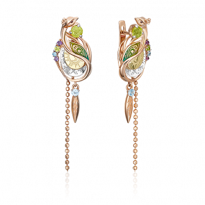 Серьги из комбинированного золота Platina с топазом, аметистом, хризолитом и эмалью 02-4857-00-221-1140 фото