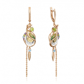 Серьги из комбинированного золота Platina с топазом, аметистом, хризолитом и эмалью 02-4858-00-221-1140 фото