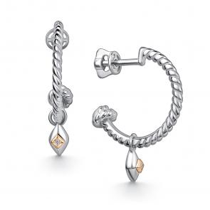 Серебряные серьги АЛЬКОР с золотой накладкой и бриллиантом 02-4864/000Б-00 фото