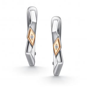 Серебряные серьги АЛЬКОР с золотой накладкой и бриллиантом 02-4867/000Б-00 фото