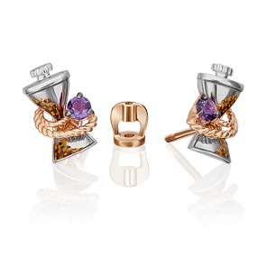 Серьги из комбинированного золота Platina с аметистом и эмалью 02-4873-00-203-1111 фото