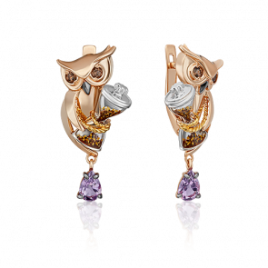 Серьги из комбинированного золота Platina с аметистом, кварцем и эмалью 02-4874-00-716-1140 фото