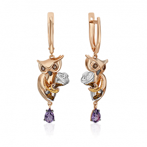 Серьги из комбинированного золота Platina с аметистом, кварцем и эмалью 02-4875-00-716-1140 фото