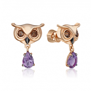 Золотые серьги Platina с аметистом и кварцем 02-4876-00-716-1110 фото