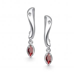 Серебряные серьги АЛЬКОР с бриллиантом и гранатом 02-5025/БРГР-00 фото