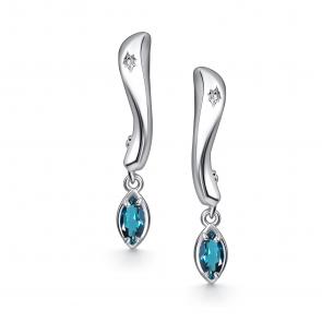 Серебряные серьги АЛЬКОР с бриллиантом и Лондон топазом 02-5025/БРТЛ-00 фото