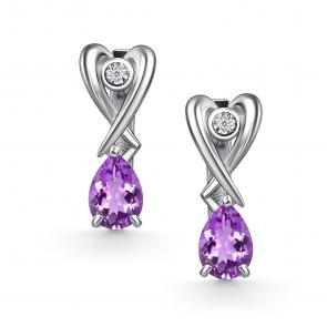 Серебряные серьги АЛЬКОР с аметистом и бриллиантом 02-5026/БРАМ-00 фото