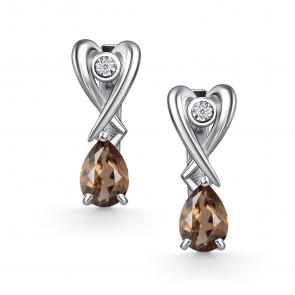 Серебряные серьги АЛЬКОР с бриллиантом и раухтопазом 02-5026/БРРТ-00 фото