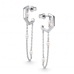 Серебряные серьги-трансформеры АЛЬКОР с жемчугом 02-5036/0ЖСВ-00 фото