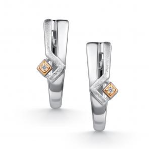 Серебряные серьги АЛЬКОР с золотой накладкой и бриллиантом 02-5041/000Б-00 фото