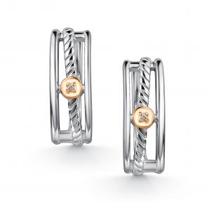 Серебряные серьги АЛЬКОР с золотой накладкой и бриллиантом 02-5045/000Б-00 фото