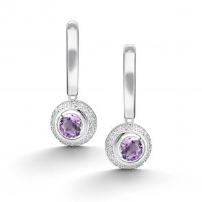 Серебряные серьги АЛЬКОР с фианитом и аметистом 02-5157/00АМ-00 фото