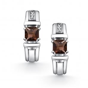 Серебряные серьги АЛЬКОР с фианитом и раухтопазом 02-5158/00РТ-00 фото