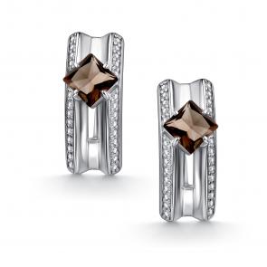 Серебряные серьги АЛЬКОР с фианитом и раухтопазом 02-5169/00РТ-00 фото