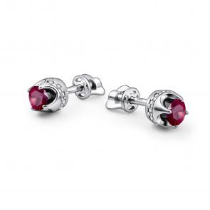 Серебряные серьги АЛЬКОР с фианитом и рубином 02-5185/000Р-00 фото