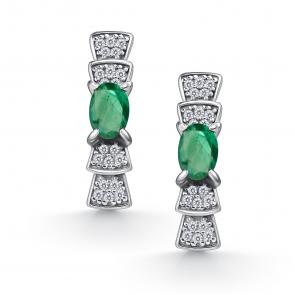 Серебряные серьги АЛЬКОР с фианитом и изумрудом 02-5186/000И-00 фото