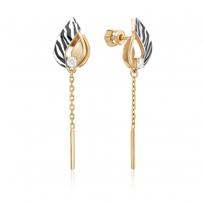 Серьги из комбинированного золота Platina с фианитом и эмалью 02-5195-00-401-1121 фото