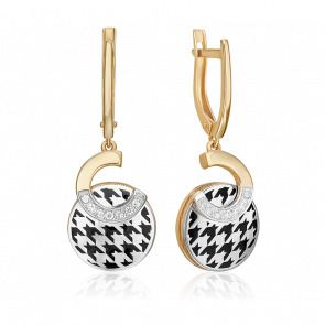 Серьги из комбинированного золота Platina с фианитом и эмалью 02-5200-00-401-1121 фото